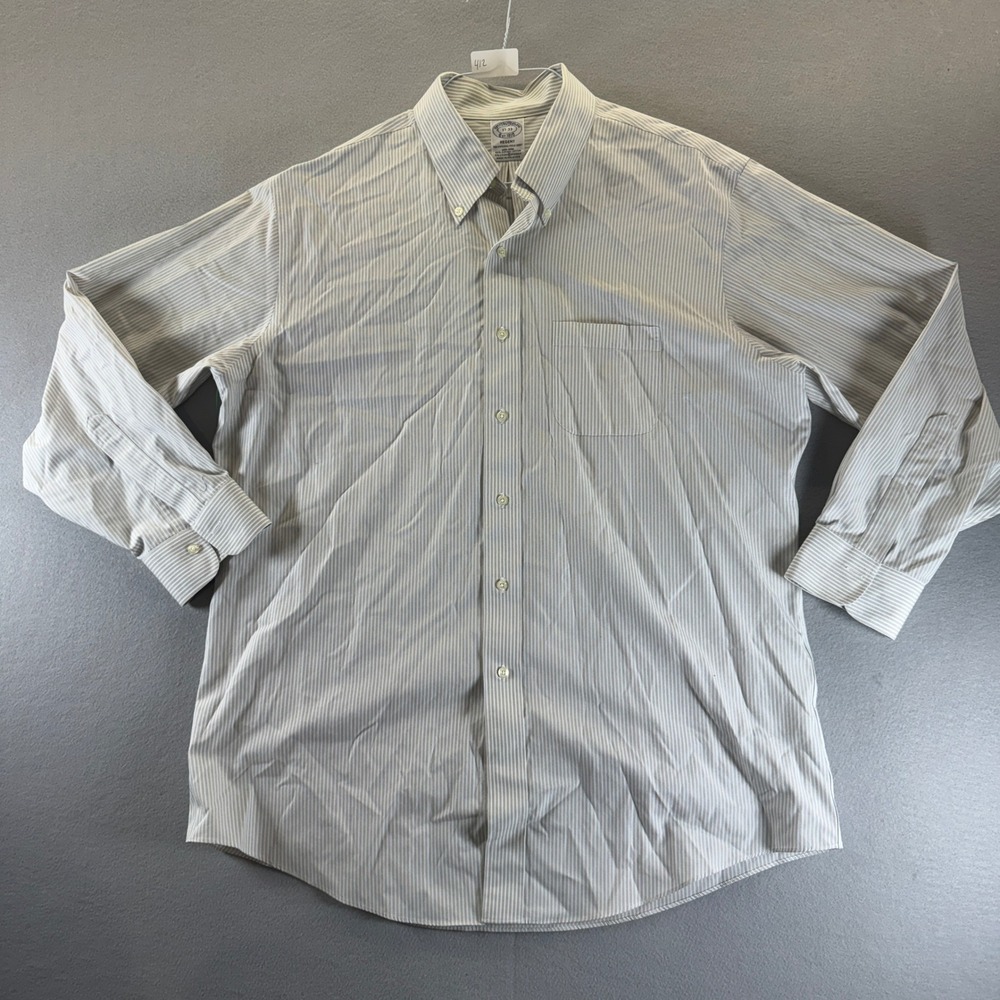 Brooks Brothers Regent Non-Iron Shirt Mens 17-33 Grey White Stripe Supima Cotton
